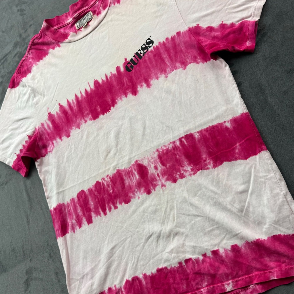 Guess Originals Mens Pink White Tie Dye Striped Short Sleeve T-Shirt Size Medium - Picture 4 of 7